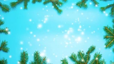 Noel fotokopi alanı. Yeni yıl süslemeleri mavi arka planda kar taneleri, üst manzara.
