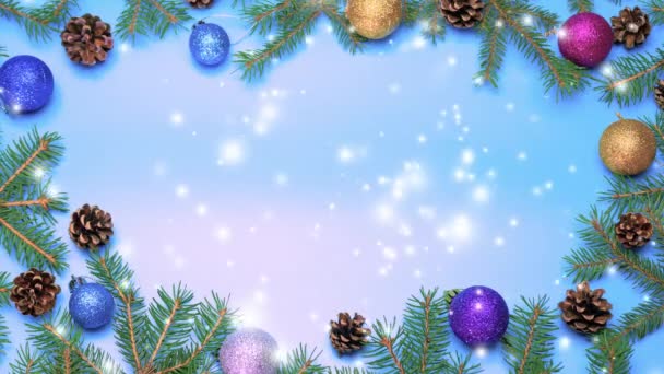 Kopieren Raum Weihnachten Hintergrund Mit Blauem Hintergrund Und Schneeflocken Fallen — Stockvideo