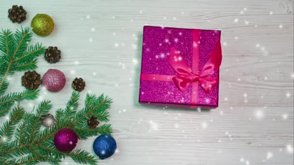 Stop Motion Animation Neujahrsgeschenk Bewegung Kopierraum Weihnachten Hintergrund Mit Geschenkbox — Stockvideo
