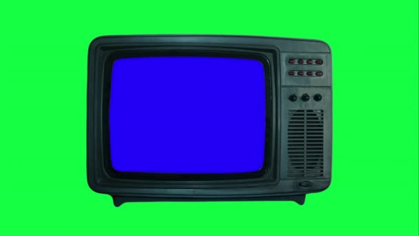 Chroma Key Monitor Vintage Blue Screen Green Background Copy Space — Stock Video