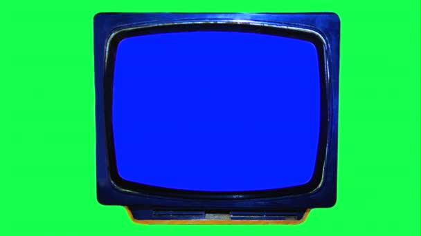 Vintage Τηλεόραση Μπλε Οθόνες Πράσινο Φόντο Chroma Κλειδί Παλιά Οθόνη — Αρχείο Βίντεο