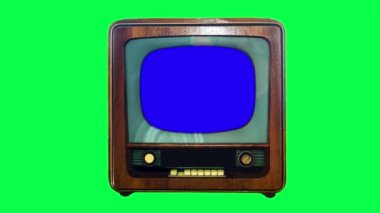 Yeşil arkaplanda kompozisyon için mavi ekran ile Chroma tuşlu Retro TV seti. TV yayın ekranı
