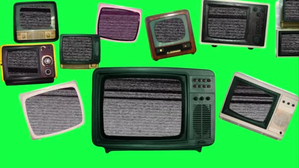 Televisão Vintage Com Monitores Azuis Fundo Chave Cromo Verde Display — Vídeo de Stock