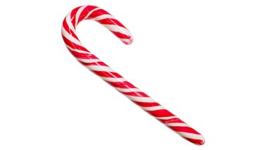 Beyaz arka planda izole edilmiş Noel lolipopu. Geleneksel yeni yıl şekeri. Noel ağacı süsleme bastonu