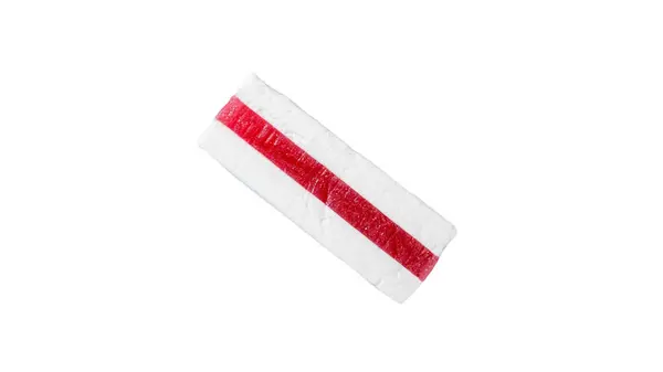 Aptitlig Skiva Vanilj Konfektion Isolerad Vit Bakgrund Marshmallow Med Röd — Stockfoto