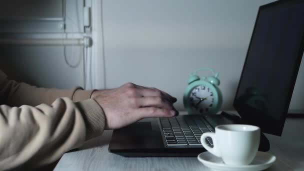 Sly Freelance Hacker Frotte Les Paumes Ses Mains Travailleur Ligne — Video
