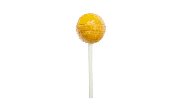 Gelbe Zuckerstange Auf Einem Stock Isoliert Auf Weißem Hintergrund — Stockfoto