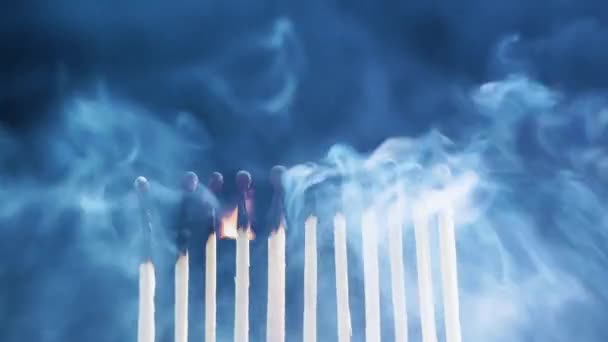 Gyufák Elhalványulása Fekete Háttérrel Száraz Gyufák Parázslanak Füst — Stock videók
