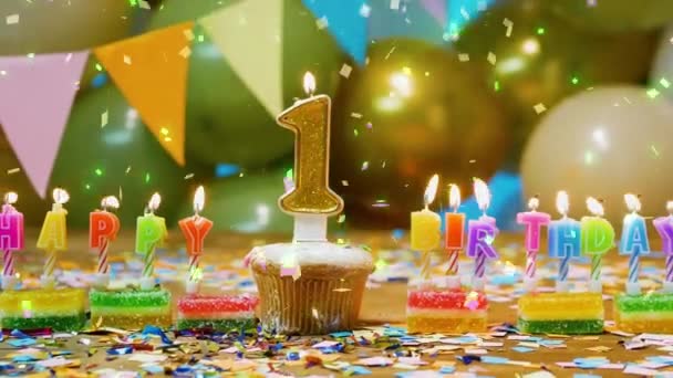 Beautiful Happy Birthday Background One Year Old Happy Birthday Cake — Vídeo de Stock