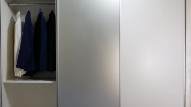 Wardrobe Clothes System Sliding Doors Wardrobe System Opening Closing Sliding — Stock Video
