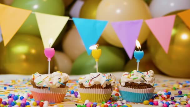 Beautiful Video Background Happy Birthday Any Age Cream Cupcake Holiday — Stockvideo