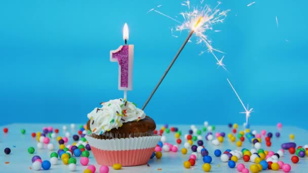 Beautiful Happy Birthday Greetings Year Old Child Birthday Cupcake Candles  — Stock Video © Anrii_Armann #541224098