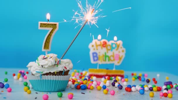 Belos Cumprimentos Feliz Aniversário Para Uma Criança Anos Cupcake Aniversário — Vídeo de Stock