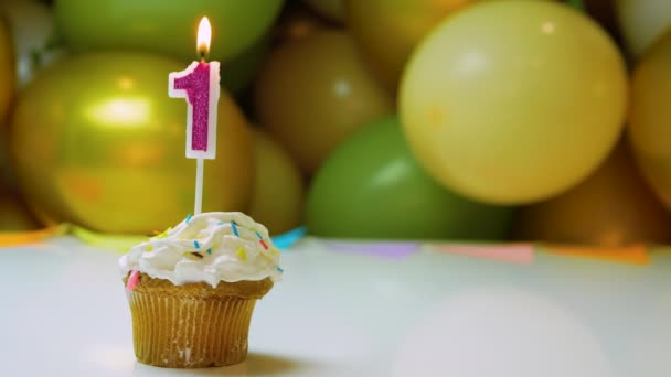 Feestelijke Achtergrond Voor Verjaardag Jaar Oud Kind Crème Cupcake Met — Stockvideo