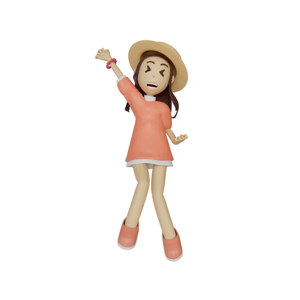 Chica Con Sombrero Rosa Camisa Rosa Gran Tamaño Linda Sonrisa — Foto de Stock