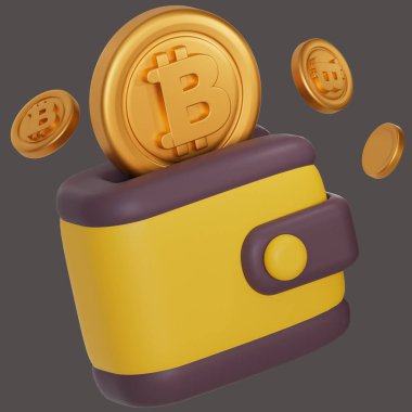 Bitcoin ve Crypto Cüzdanı. 3B görüntüleme