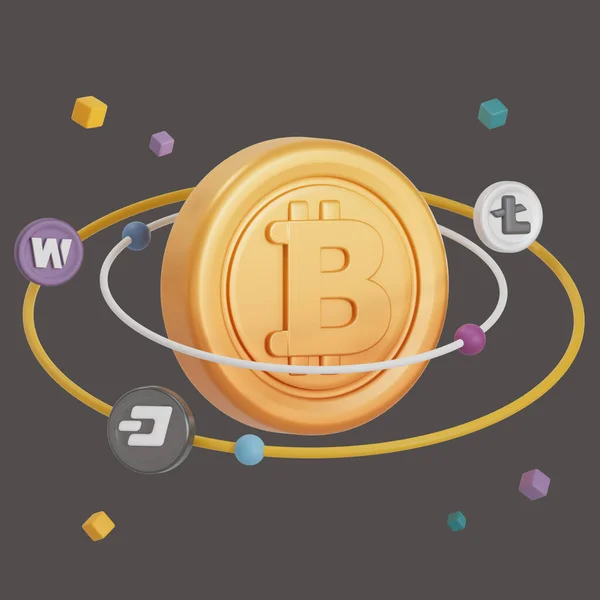 Andere Kryptomünzen Drehen Sich Bitcoin Rendering — Stockfoto