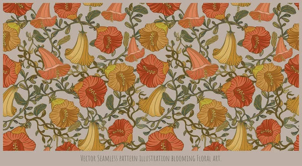 Vector Seamless Pattern Illustration Blooming Floral Art — Διανυσματικό Αρχείο