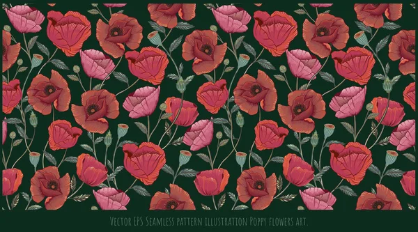 Διάνυσμα Eps Απρόσκοπτη Απεικόνιση Μοτίβο Poppy Λουλούδια Τέχνης — Διανυσματικό Αρχείο