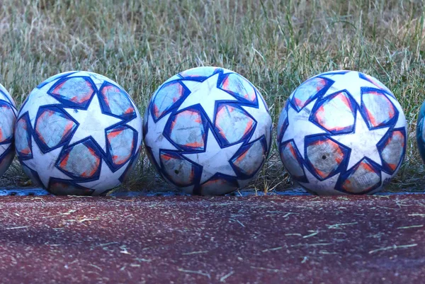 Voetbal Ballen Lijn Van Het Voetbalveld — Stockfoto