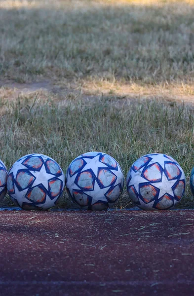 Voetbal Ballen Lijn Van Het Voetbalveld — Stockfoto