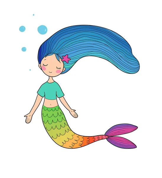 Lindas sirenas de dibujos animados. Sirena. Tema del mar. ilustración vectorial. Hermosa chica de dibujos animados con una cola de pescado — Archivo Imágenes Vectoriales