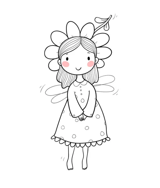 Mignon dessin animé fée. Petit elfe de fleur. Petite fille avec des ailes. — Image vectorielle