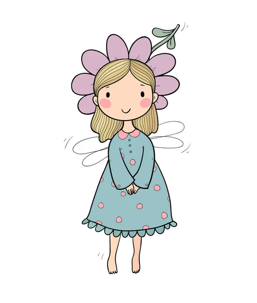 Nette Cartoon Fairy.Little Flower Elfe. Kleines Mädchen mit Flügeln. — Stockvektor