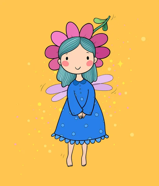 Nette Cartoon Fairy.Little Flower Elfe. Kleines Mädchen mit Flügeln. — Stockvektor