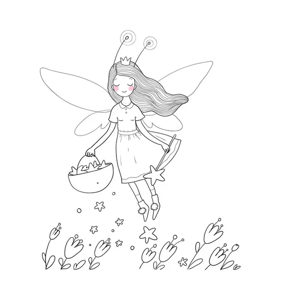 Χαριτωμένο παραμύθι κινουμένων σχεδίων. Κοριτσάκι με φτερά. — Διανυσματικό Αρχείο