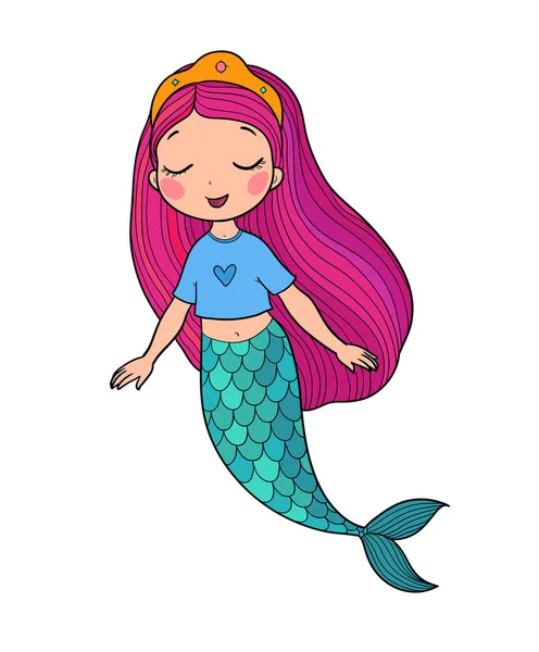 Beau dessin animé petites sirènes. Sirène. Thème mer. illustration vectorielle. Belle fille de dessin animé avec une queue de poisson — Image vectorielle