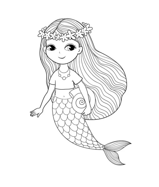 Roztomilé kreslené malé mořské panny. Siréna. Mořské téma. vektorová ilustrace. Krásná kreslená dívka s rybím ocasem — Stockový vektor
