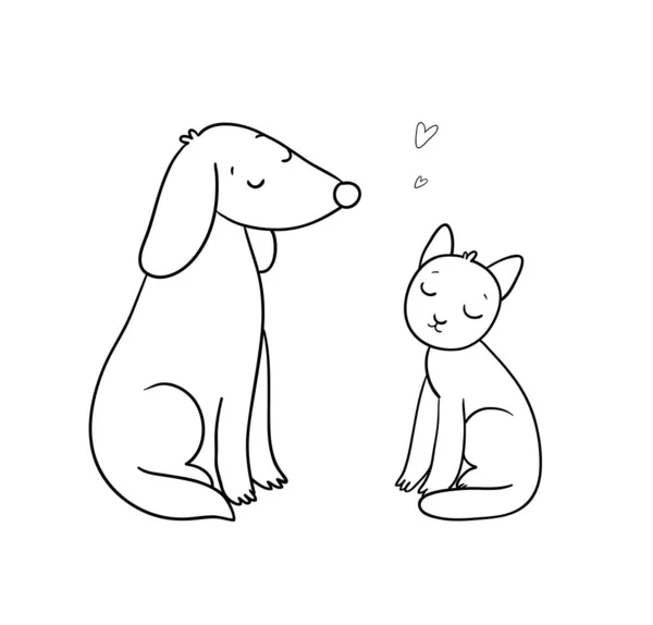 可愛い猫と犬。かわいい動物. — ストックベクタ