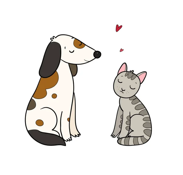 Roztomilá kočka a pes. Roztomilá zvířata. Vtipná zvířata. — Stockový vektor