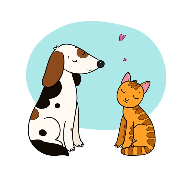 Roztomilá kočka a pes. Roztomilá zvířata. Vtipná zvířata. — Stockový vektor