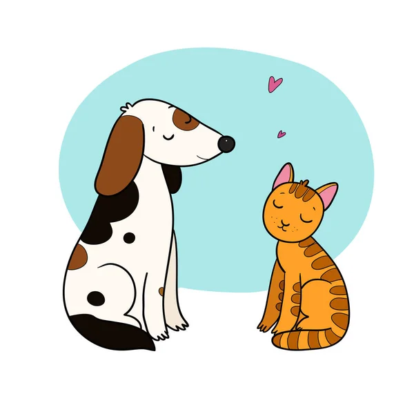 Artoon lindo gato y perro. Animales lindos. Animales divertidos. — Vector de stock