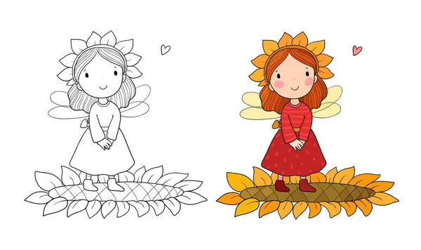 Bonito desenho animado fairy.Little Elfo Flor. Menina com asas. Ilustração para colorir livros. Ilustração De Bancos De Imagens