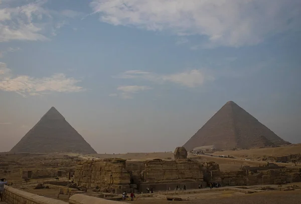 Pyramids Desert Great Sphinx Giza — ストック写真