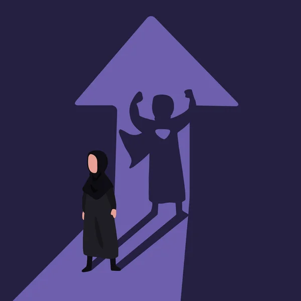 Die Geschäftswohnung Zeichnet Eine Arabische Geschäftsfrau Mit Einem Schatten Superhelden — Stockvektor