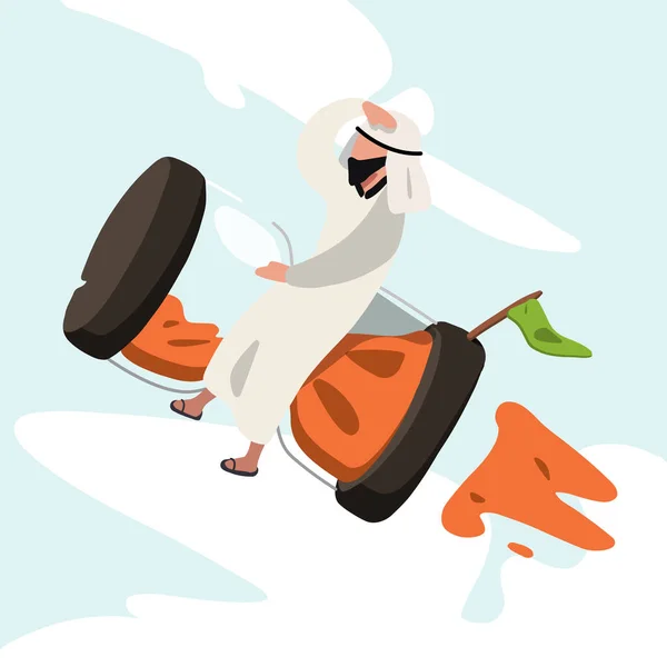 阿拉伯商人乘坐火箭沙漏穿越天空的商业设计 业务时间管理和截止日期的概念 矢量图解平面漫画 — 图库矢量图片