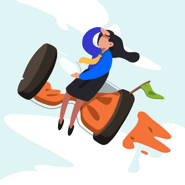 ビジネスフラット空を飛んでロケット砂時計に乗るアクティブなビジネス女性を描画します 営業時間管理と締め切りの概念 チャンピオン 砂時計 漫画ベクトルイラスト — ストックベクタ