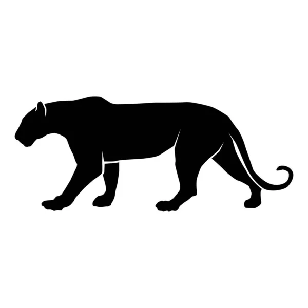Silhouette Walking Tiger Black White — Vetor de Stock
