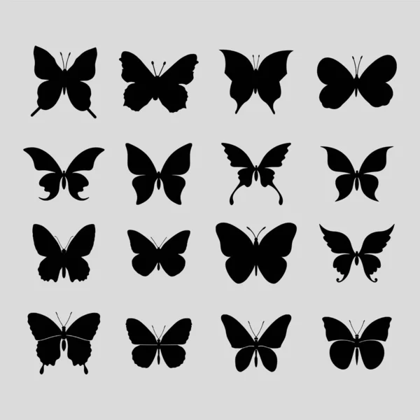 Set Silhouette Beautiful Butterfly Logo Vector Icon — Archivo Imágenes Vectoriales