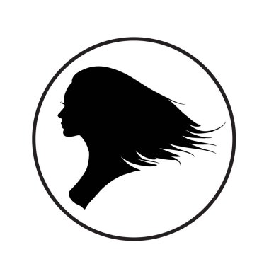 Güzel kadın silueti saç güzelliği ve spa logo vektör simgesi için kullanılır