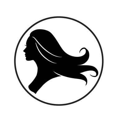 Güzel kadın silueti saç güzelliği ve spa logo vektör simgesi için kullanılır