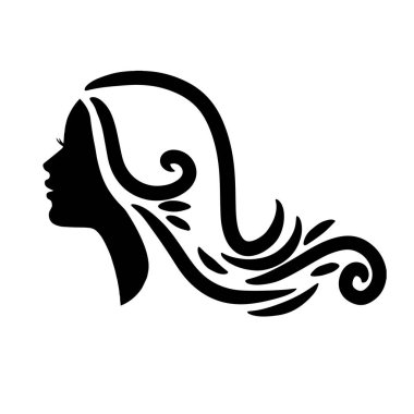 Güzel kadın silueti saç güzelliği ve spa logo vektör simgesi için kullanılır