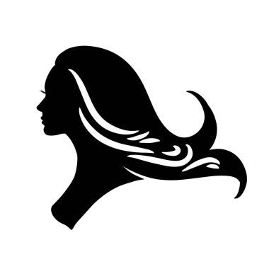 Güzel saçlı bir kadının silueti saç ve güzellik salonu logosu için mükemmel.