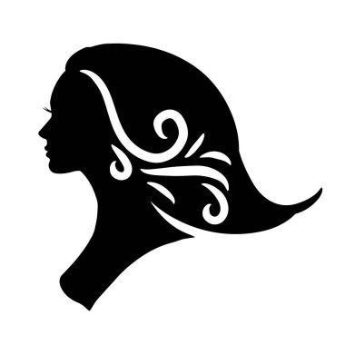 Güzel saçlı bir kadının silueti saç ve güzellik salonu logosu için mükemmel.