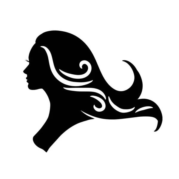 Silhouette Woman Beautiful Hair Perfect Hair Beauty Salon Logo — Vector de stock