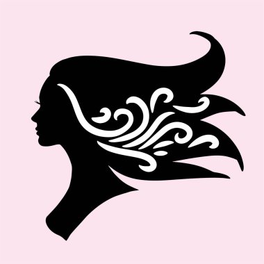Güzel saçlı bir kadının silueti saç ve güzellik salonu logosu için mükemmel.